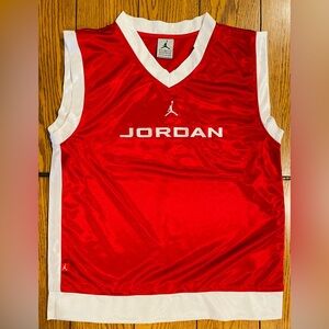 Vintage Jordan Boys Nike V Neck Sleeveless Top, silky satin like, med. red/white